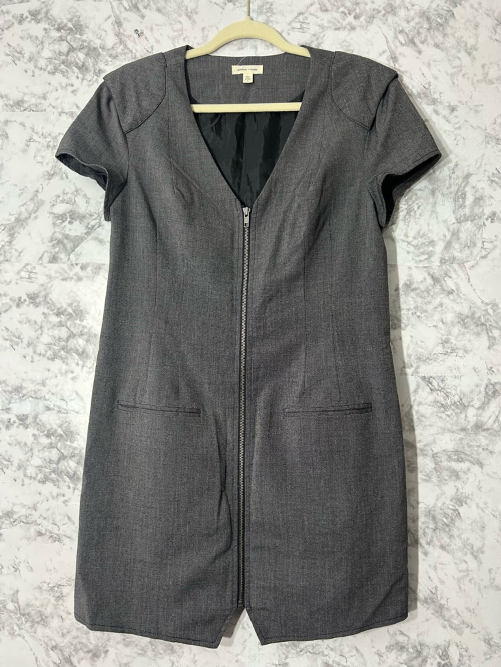 silence + noise Charcoal Gray Zip-Front Midi Dress